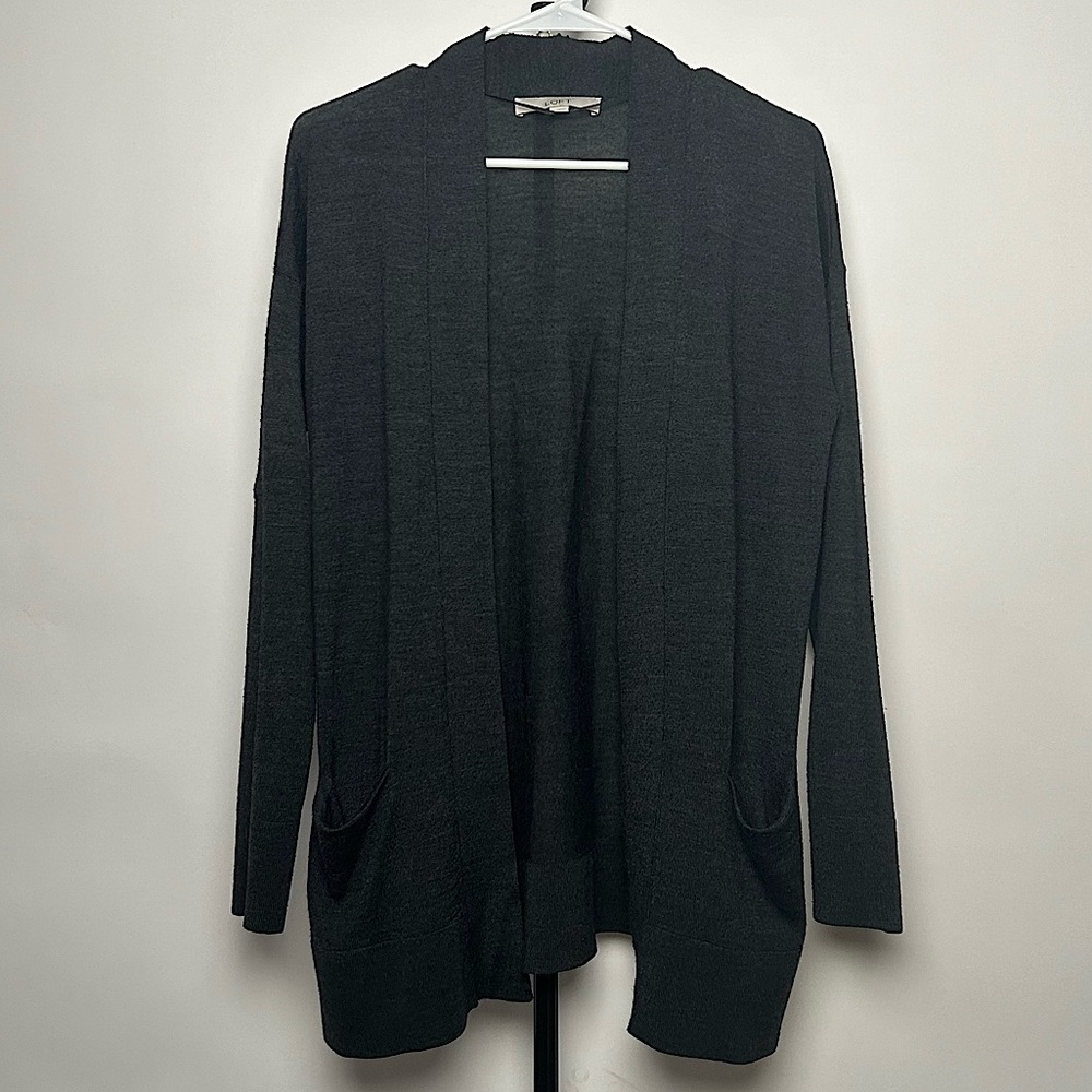 Loft women’s “Open Front Wool Blend Cardigan”, color grey, size S